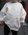 Who Brought Snacks Fleece - lined Graphic Crewneck - Vanilla and Navy - Roobear Kids