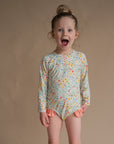 Long-Sleeve Ruffle One-Piece Sunsuit
