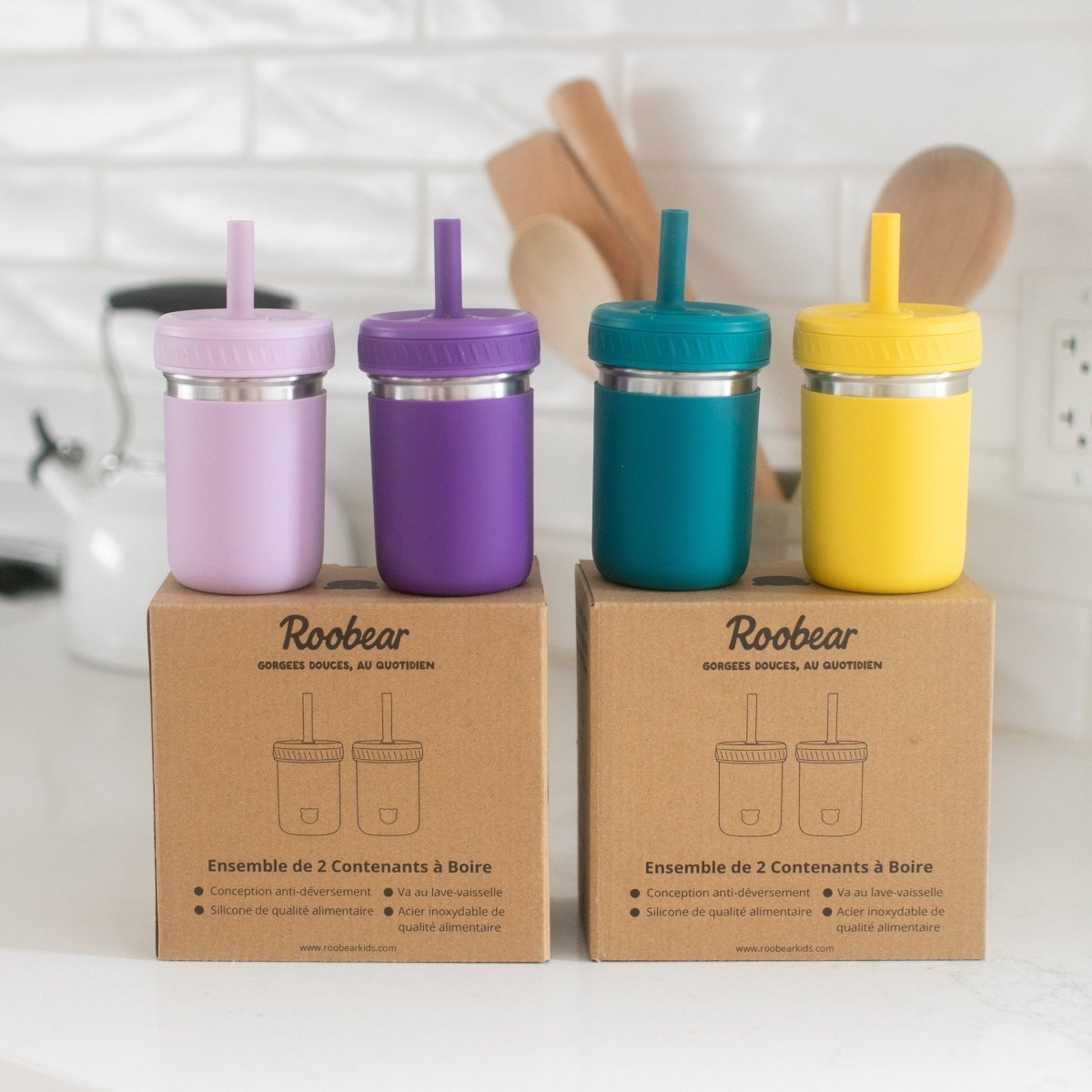 10oz Stainless Steel Spill-Proof Cups 2-Pack | Roobear Kids