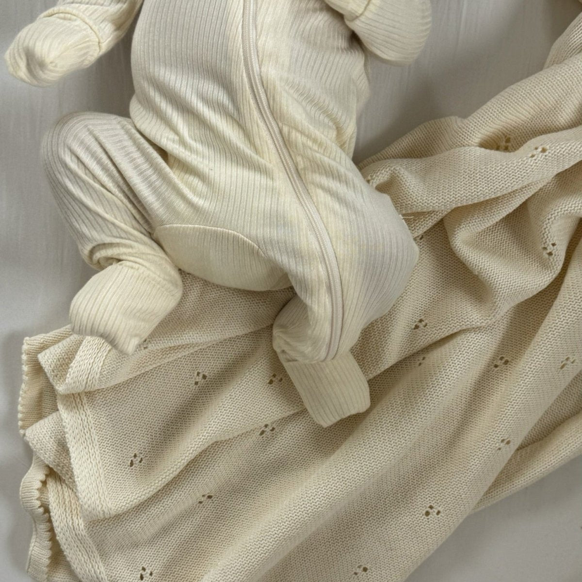 Vanilla Pointelle Cotton Baby Blanket - Roobear Kids