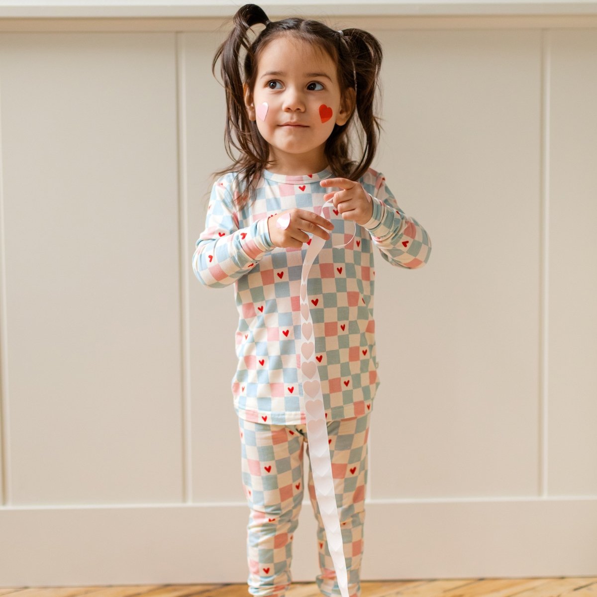 Hearts Checkerboard Two - Piece PJs - Roobear Kids