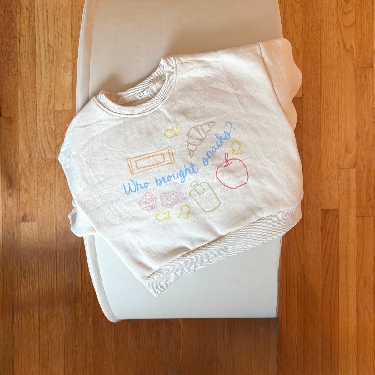 Who Brought Snacks Fleece - lined Graphic Crewneck - Vanilla and Navy - Roobear Kids