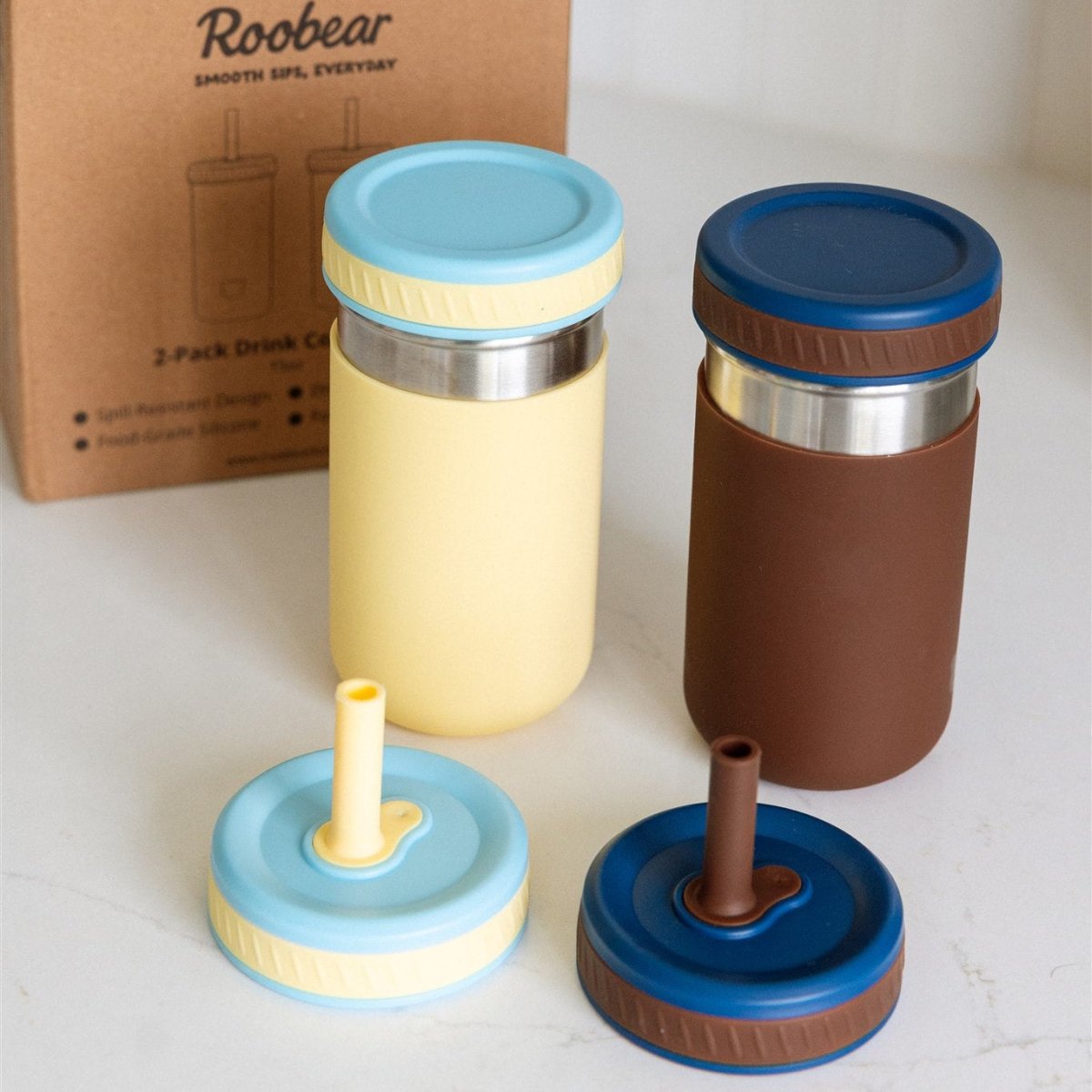 15oz Stainless Steel Spill - Proof Water Bottles (2 - pack) - Roobear Kids