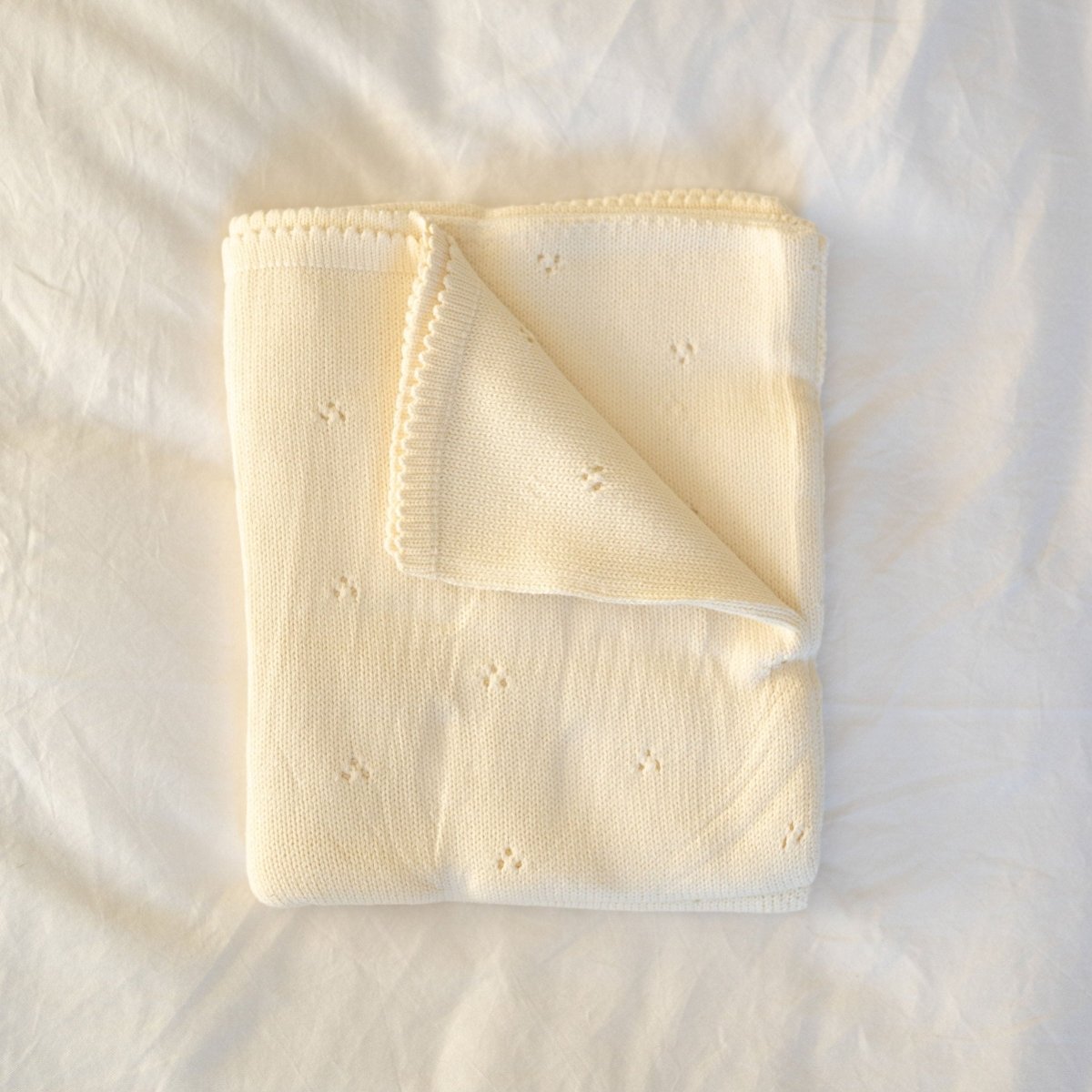 100% Cotton Pointelle Baby Blanket (Vanilla) - Roobear Kids